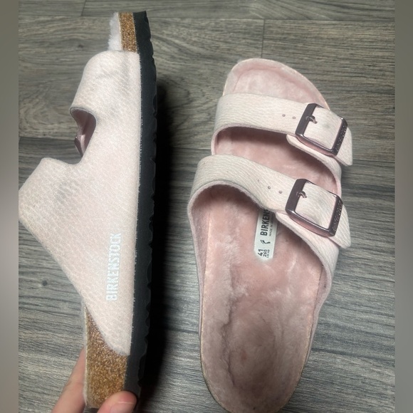 Birkenstock Arizona Microfiber  Shearling Double Strap Sandals Light Rose 10 - Picture 11 of 14